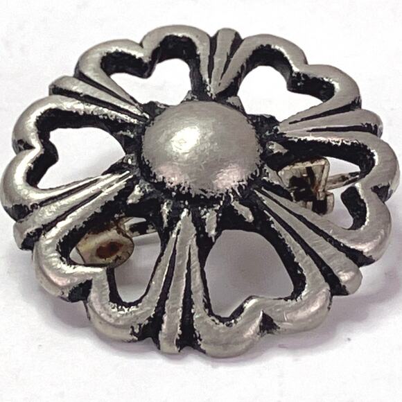 VTG Signed S9 BT Sweden Pewter Brooch 1968 Silver Tone Rosette Scandinavian Pin - Picture 3 of 8